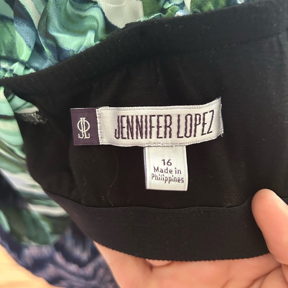 EUC Jennifer Lopez Dress Womens  Green Maxi Tropical Halter Neck Lined Tie Neck - Picture 3 of 4